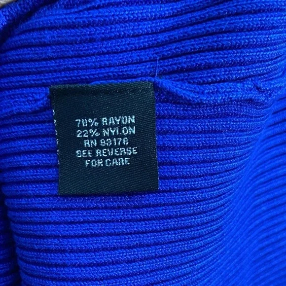 Catherine Malandrino Blue Ribbed Knit Sweater L Criss Cross V Neck Stretch Top - Picture 4 of 4